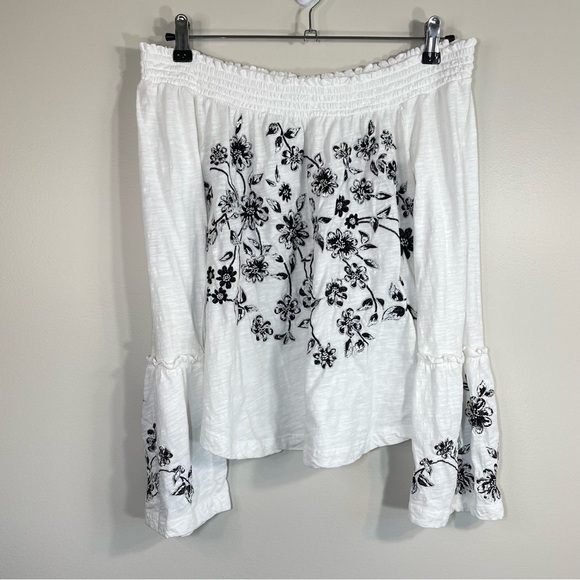 Anthropologie Annie Embroidered Off-The-Shoulder Blouse Floral Long Sleeve Top - Picture 9 of 9